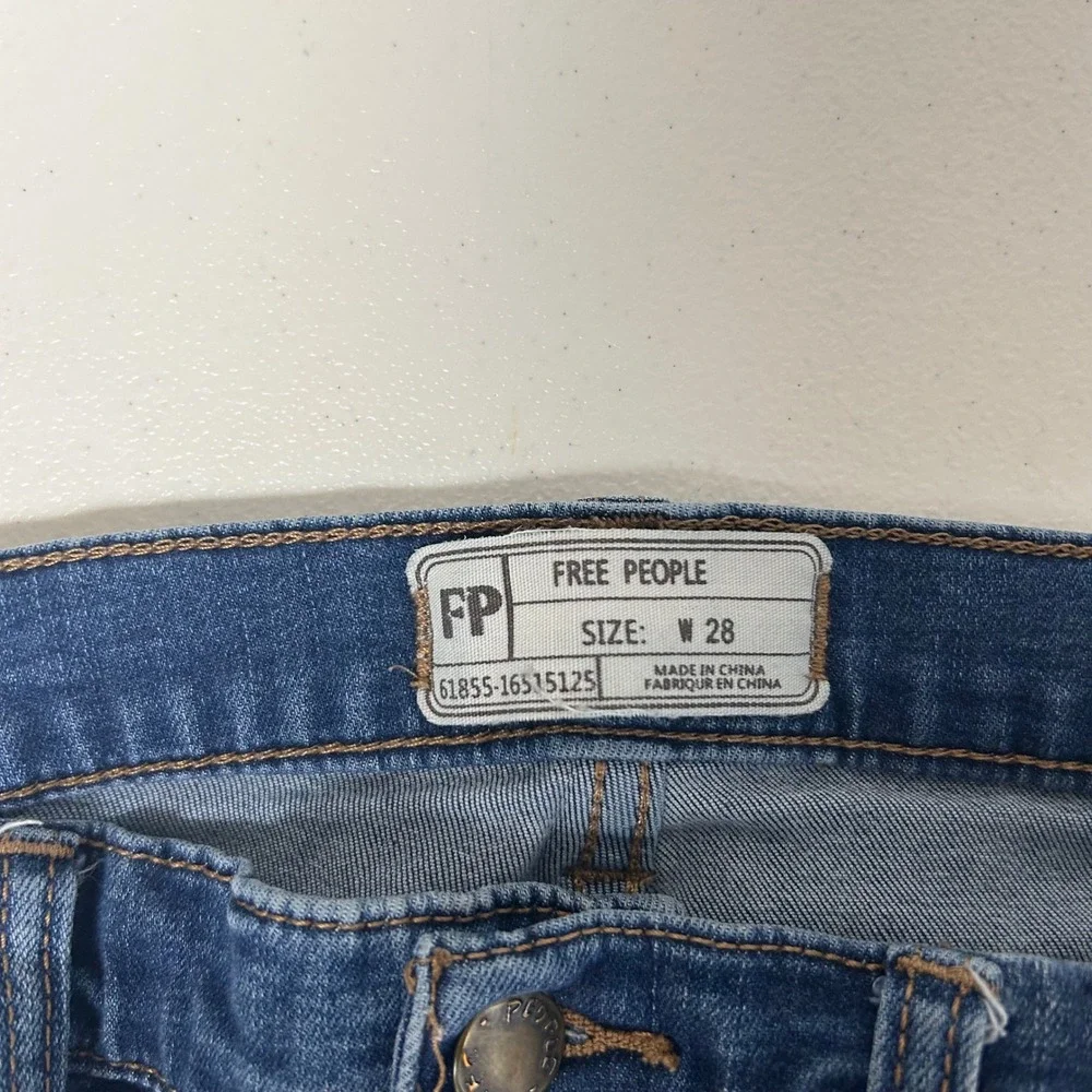 Free People Skinny Jeans Womens 28 Blue Distressed Frayed Fringe Hem